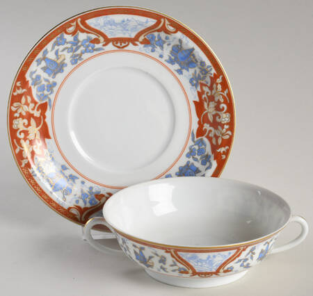 Imari Rouge Flat Cream Soup Bowl & Saucer Set