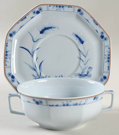 Jardin Bleu Flat Cream Soup Bowl & Saucer Set