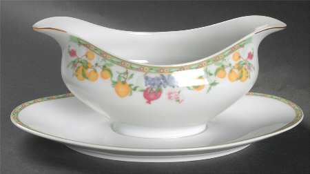 Jardin D'Eden (White Rim) Gravy Boat with Attached Underplate