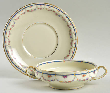 Lamballe Footed Cream Soup Bowl & Saucer Set