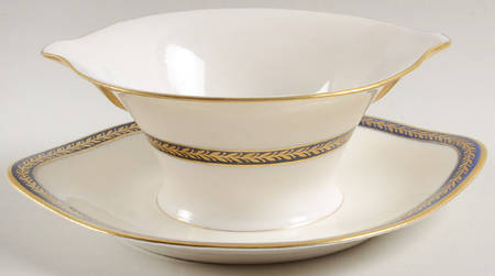 Lauria Blue Gravy Boat with Attached Underplate