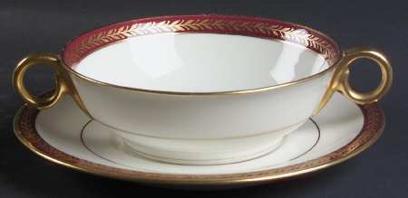 Lauria Red Footed Cream Soup Bowl & Saucer Set