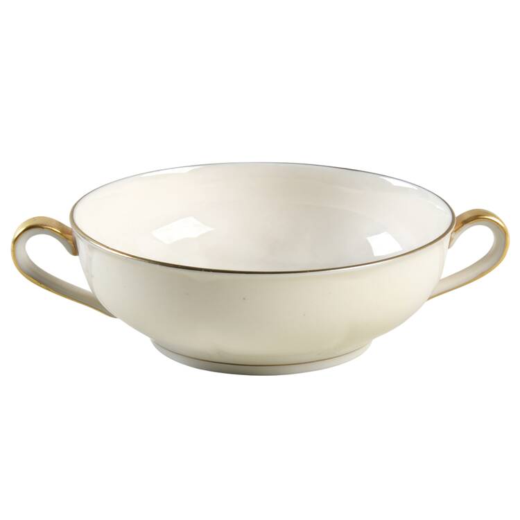 Leeds White and Cream Flat Cream Soup Bowl & Saucer Set