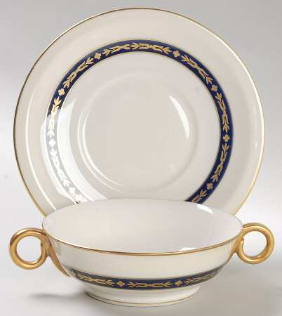 Lombardie Blue Footed Cream Soup Bowl & Saucer Set