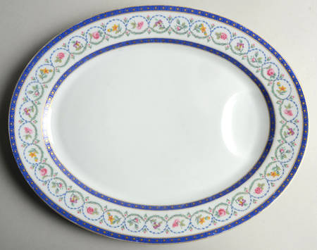Malmaison (Newer, Blue Bands) 13" Oval Platter with Well