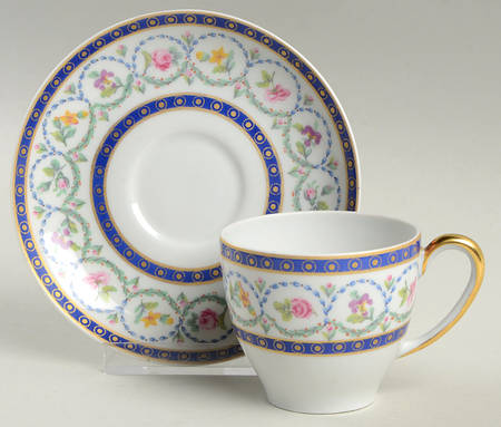 Malmaison (Newer, Blue Bands) Flat Demitasse Cup & Saucer Set