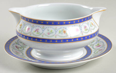 Malmaison (Newer, Blue Bands) Round Gravy Boat & Underplate