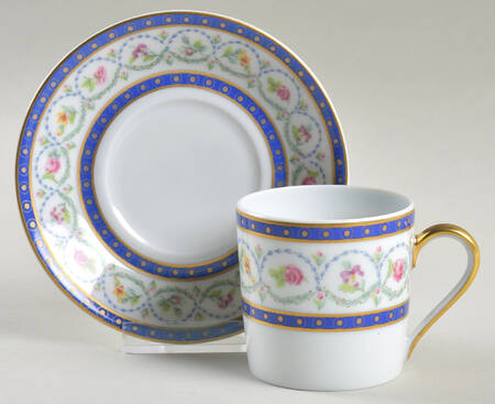 Malmaison (Newer, Blue Bands) Flat Demitasse Cup & Saucer Set