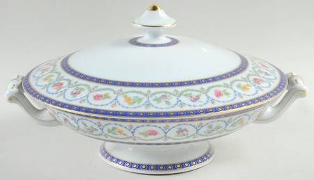 Malmaison (Newer, Blue Bands) Round Covered Vegetable