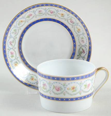 Malmaison (Newer, Blue Bands) Flat Cup & Saucer Set