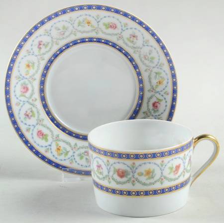 Malmaison (Newer, Blue Bands) Flat Cup & Saucer Set