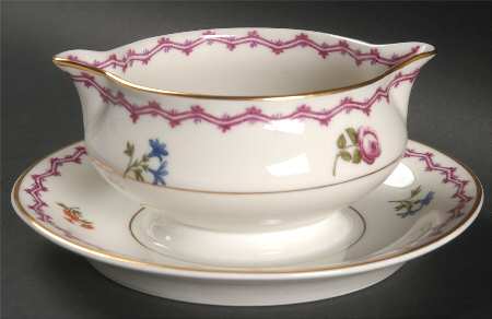 Malmaison (Older, Purple Scene) Gravy Boat with Attached Underplate