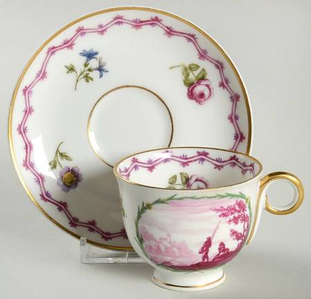 Malmaison (Older, Purple Scene) Footed Demitasse Cup & Saucer Set