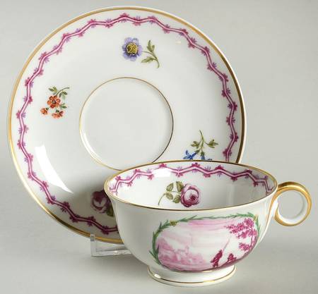Malmaison (Older, Purple Scene) Footed Cup & Saucer Set