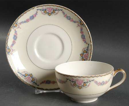 Marseille (Floral, Cream Rim) Flat Cup & Saucer Set