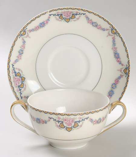 Marseille (Floral, Cream Rim) Flat Bouillon Cup & Saucer