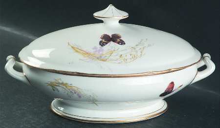 Meadow Visitors (Blank 4, Gold Trim) Oval Covered Vegetable