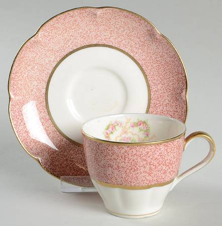 Mezzatint Red Pink Flat Demitasse Cup & Saucer Set