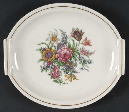 Miramar (Floral Center, Gold Band) 10" Oval Serving Platter