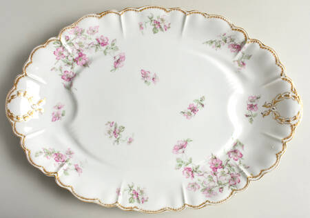 The Miramar (White with Pink Flowers) 18" Oval Serving Platter with Well