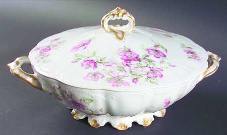 The Miramar (White with Pink Flowers) Round Covered Vegetable