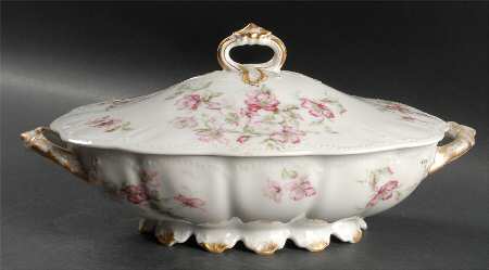 The Miramar (White with Pink Flowers) Oval Covered Vegetable
