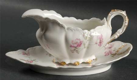 The Miramar (White with Pink Flowers) Gravy Boat & Underplate