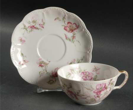 The Miramar (White with Pink Flowers) Flat Cup & Saucer Set