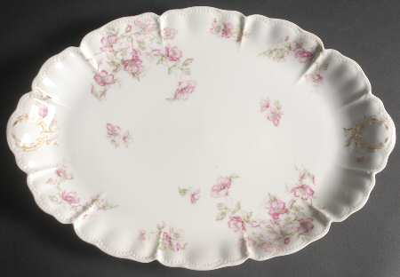 The Miramar (White with Pink Flowers) 16" Oval Serving Platter