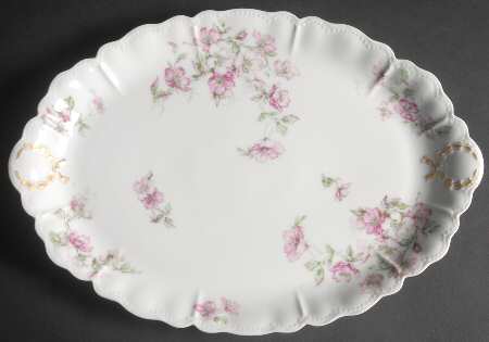 The Miramar (White with Pink Flowers) 14" Oval Serving Platter
