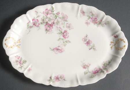 The Miramar (White with Pink Flowers) 12" Oval Serving Platter