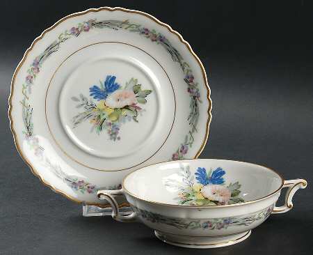 Morning Glory Footed Cream Soup Bowl & Saucer Set