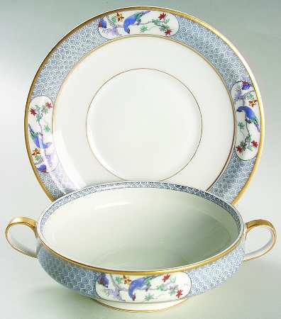 Montmery (Birds) Footed Cream Soup Bowl & Saucer Set