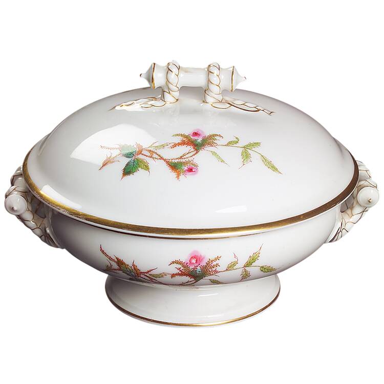 Moss Rose (Thick Gold Trim) Round Covered Vegetable