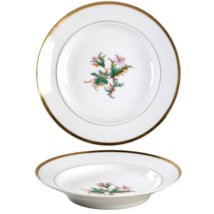 Moss Rose (Thick Gold Trim) Large Rim Soup Bowl