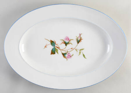 Moss Rose (Blue Trim) 17" Oval Serving Platter