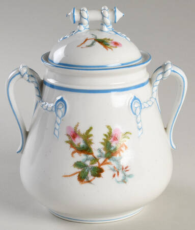 Moss Rose (Blue Trim) Sugar Bowl & Lid