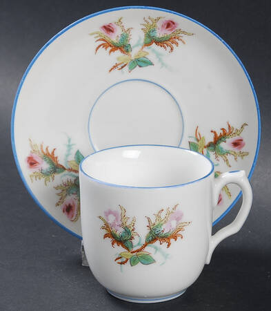 Moss Rose (Blue Trim) Flat Demitasse Cup & Saucer Set