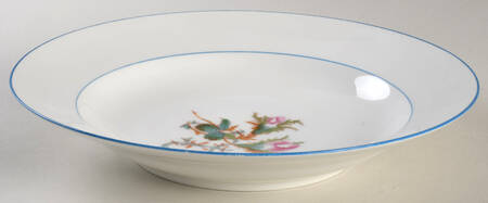 Moss Rose (Blue Trim) Large Rim Soup Bowl