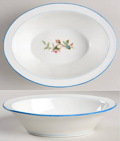 Moss Rose (Blue Trim) 9" Oval Vegetable Bowl