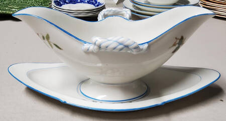 Moss Rose (Blue Trim) Open Sauce Boat & Underplate