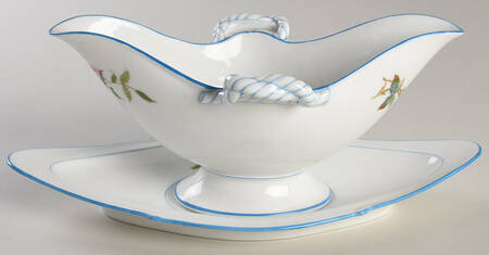 Moss Rose (Blue Trim) Open Sauce Boat & Underplate