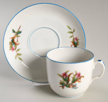 Moss Rose (Blue Trim) Flat Cup & Saucer Set