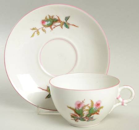Moss Rose (Pink Trim, Smooth) Flat Cup & Saucer Set