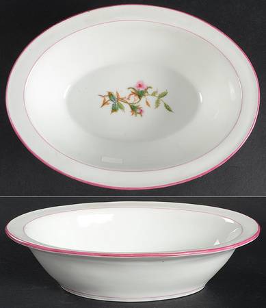 Moss Rose (Pink Trim, Smooth) 8" Oval Vegetable Bowl