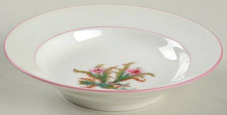 Moss Rose (Pink Trim, Smooth) Rim Fruit/Dessert (Sauce) Bowl