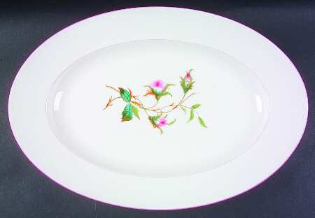 Moss Rose (Pink Trim, Smooth) 18" Oval Serving Platter