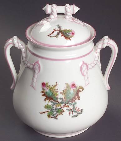 Moss Rose (Pink Trim, Smooth) Sugar Bowl & Lid