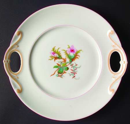 Moss Rose (Peach Trim) Handled Cake Plate