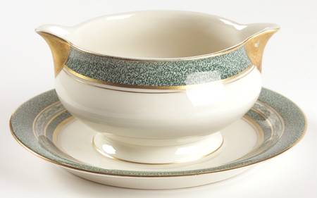 Mosaic Blue Green Gravy Boat with Attached Underplate